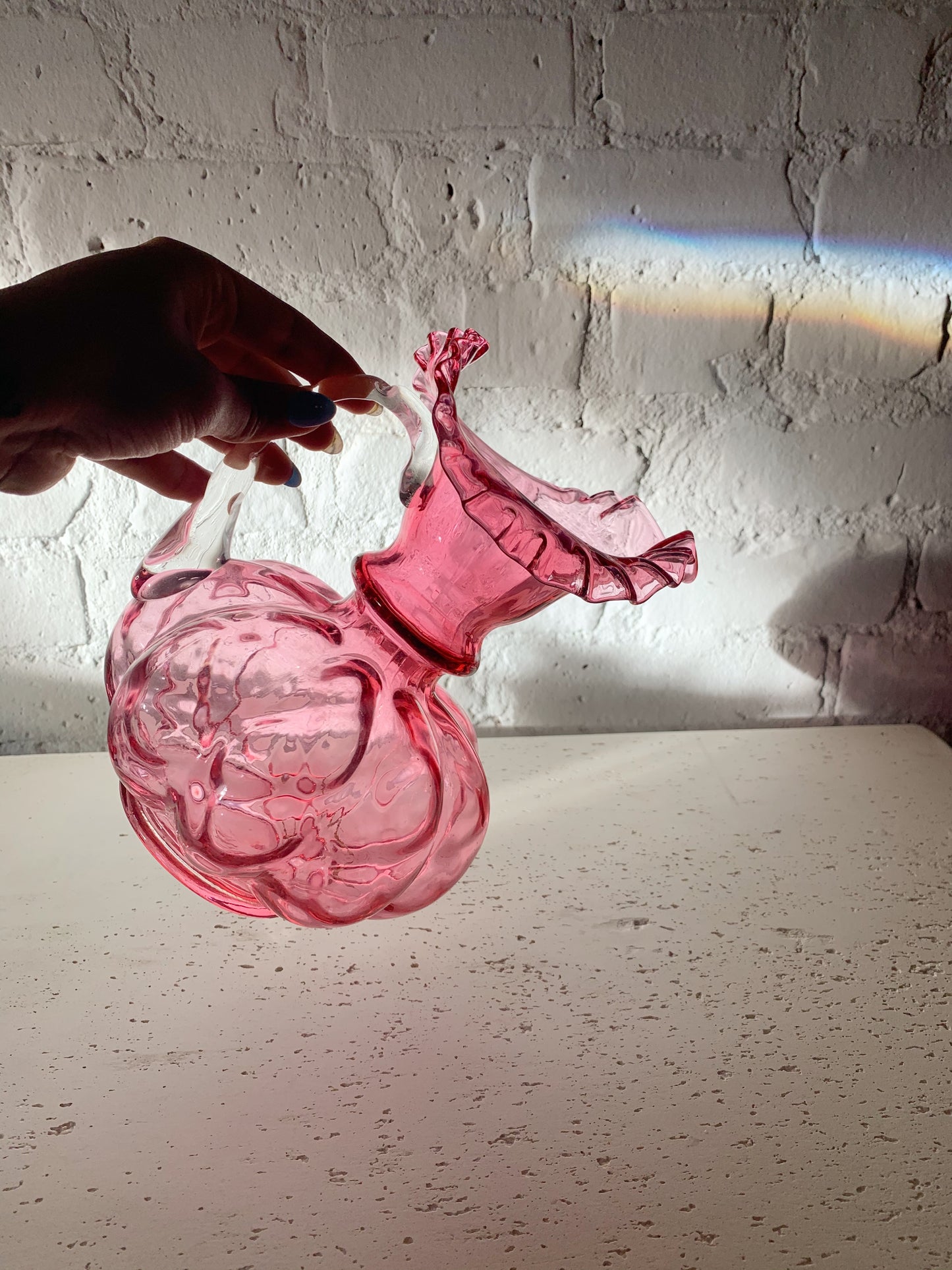 Antique Pink Blown Glass Pitcher