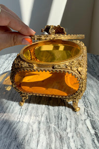 Antique Beveled Ormolu Glass Jewelry Box